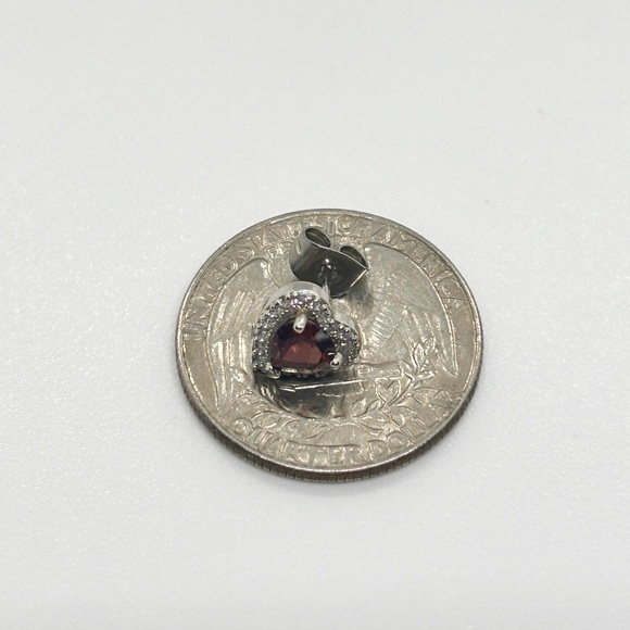 Genuine Garnet 925 Sterling Silver Heart Earrings - Picture 7 of 9